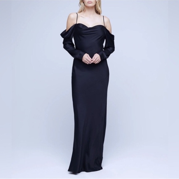 L'AGENCE Dresses & Skirts - L'Agence "Juniper" Black Cold Shoulder Satin Maxi Dress Gown - US 0 / XS